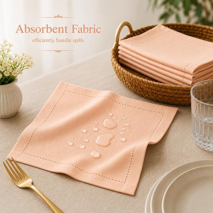 Cotton Cloth Napkins Set of 12, 18x18 Cotton Napkin Cloth Washable, Soft, Reusable Napkins for Wedding, Parties, Christmas, Thanksgiving, Everyday Use (Petal Peach) - ALPHA Living HOME - Image 6