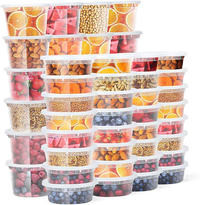 Glotoch Express 48 Sets Deli Containers with Lids,16/8 oz X 24 Set Each | Plastic Soup Containers with Lids,Airtight Takeout Food Storage Containers for Soup,Freezer/Microwave/Dishwasher Safe by GlotochExpress