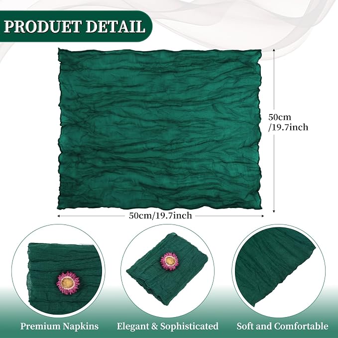fani 60 Pack Gauze Cheesecloth Napkins, 20 x 20 in, Emerald Green | Wrinkled Table Napkins, Soft Cotton, Rustic Decorative, Weddings, Party, Dinner Table, Everyday Use - Image 2
