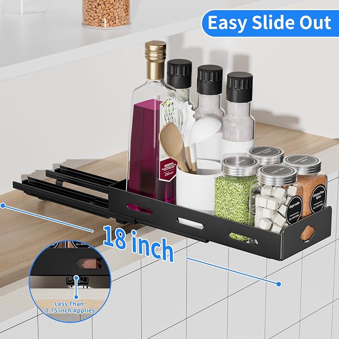BOIVSHI Pull Out Spice Rack Organizer for Cabinet, Heavy Duty Spice Organizer for Cabinet, Vertical Spice Rack for Kitchen, Cabinet, Pantry, Cupboard (4.2''Wx10.5''Dx2.8''H, Metal Black) - Image 4