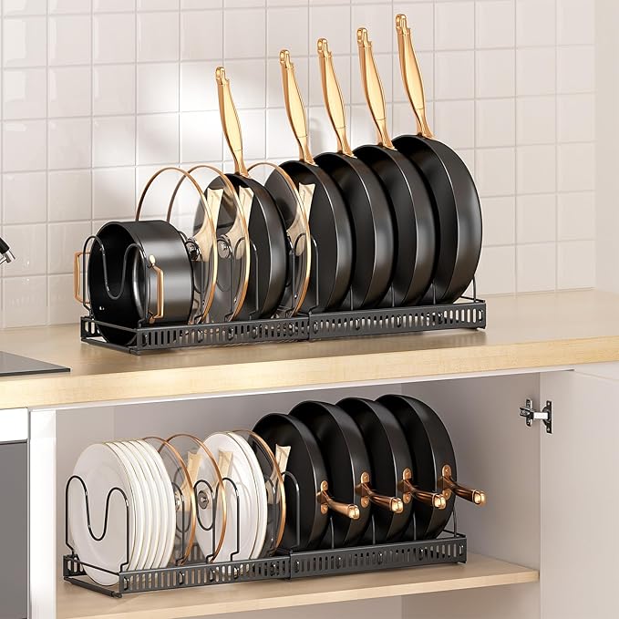MUDEELA Expandable Pot Pan Lid Organizers inside Cabinet, 10 Divider 2-Pack | Expandable 11.8–22.9", 10 Adjustable Divider, Tool-Free Assembly, Non-Slip, Scratch-Proof, For Pan Lid Cutting Board Bakeware - Image 8