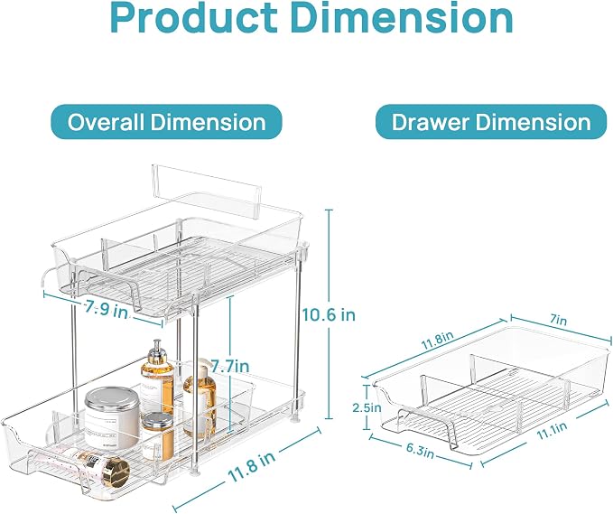 Vtopmart 4 Pack Pull Out Bathroom Under Sink Organizer with Dividers (S-Divided) - Image 2
