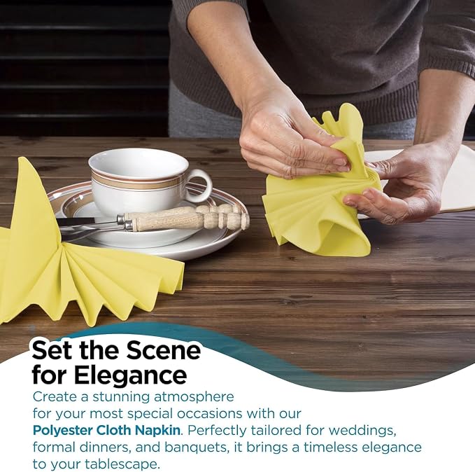 200 pcs Yellow 20"x20" Polyester Cloth Napkins | Premium, soft, & durable square linen napkins, perfect for weddings, dining, restaurants, & parties. Washable. - Image 5