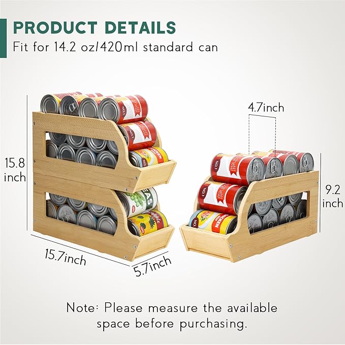 Bamboo Can Organizers and Storage for Pantry(2 Pack), Stackable | Soda Can Organizer Beverage Drink Holders, Canned Goods Organizer Can Dispenser for Pantry, Kitchen, Cabinet - Image 5