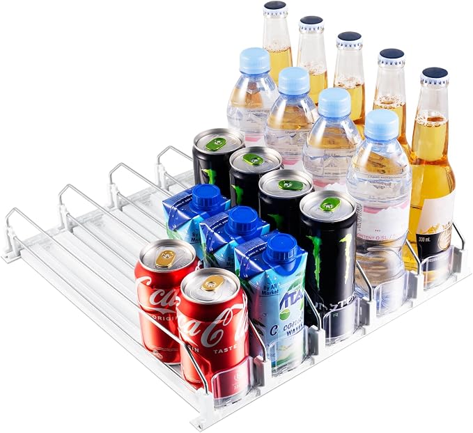 Coanto Drink Organizer for Fridge, Soda Can Organizer for Refrigerator with Automatic Pusher Glide, Adjustable Width Drink Dispenser for Fridge, Holds up to 25 Cans or Bottles, 5 Row - Image 7