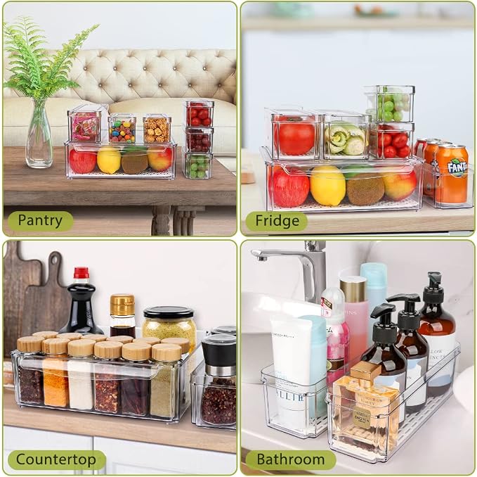 10 Pack Stackable Fridge Organizers and Storage Bins with Lids for Kitchen | PBA-Free Refrigerator Pantry Organizer Bins, Clear Plastic Food Storage Bins for Cabinets, Fruits, Vegetables, Cereals - Image 6
