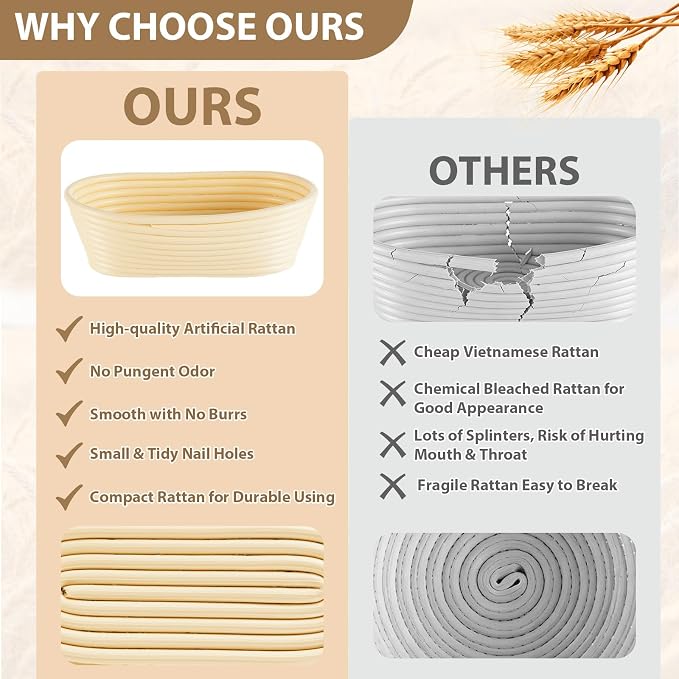 6 Pack Banneton Bread Proofing Basket 10 Inch Oval Rattan Banneton Baskets with Linen Liner Cloth Sourdough Basket Dough Proofing Basket for Professional & Home Sourdough Bread Baking - Image 5