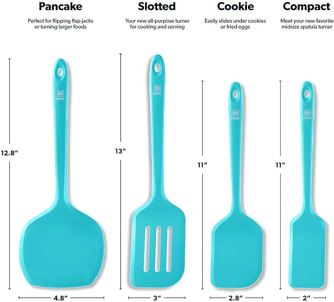 New DI ORO Silicone Turner Spatula Set - Kitchen Spatulas for Nonstick Cookware - Cooking Utensils for Flipping Eggs & Pancakes - 600°F Heat-Resistant BPA Free Turners - Dishwasher Safe (4pc, Teal) - Image 5