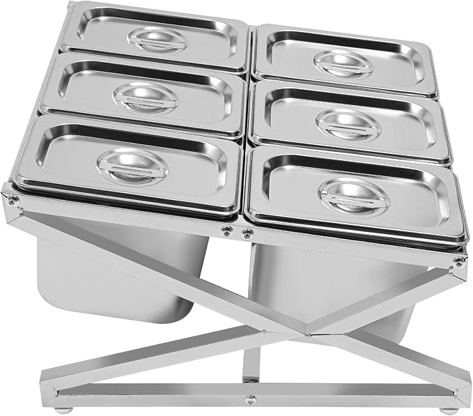 Pizza Topping Station Condiment Container Food Prep Ingredients Holder | Stainless Steel Organizer Container Set Spice Rack with 6 Pans& Lids for Kitchen Restaurants Buffes by kunghei