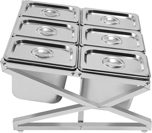 Pizza Topping Station Condiment Container Food Prep Ingredients Holder | Stainless Steel Organizer Container Set Spice Rack with 6 Pans& Lids for Kitchen Restaurants Buffes by kunghei