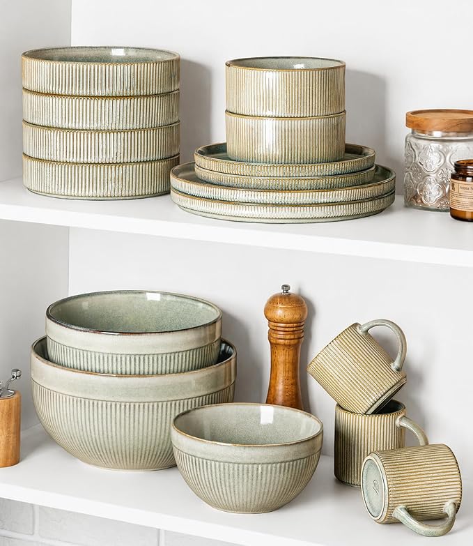 GBhome Ceramic Mixing Bowls Set of 3, Stoneware Nesting Serving Bowls, | 45/90/150 oz For Prep, Baking, Serving, Gift, Microwave and Dishwasher Safe, Ribbed Dishware Collection,Desert Sage - Image 8