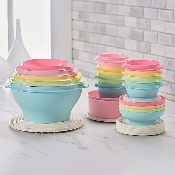 Tupperware Heritage 36-Piece Vintage Pastel Set (18 Containers + 18 Lids) | Plastic Food Storage Containers with Secure Lids, BPA-Free Materials, & Dishwasher-Safe for Kitchen Storage or Meal Prep - Image 8