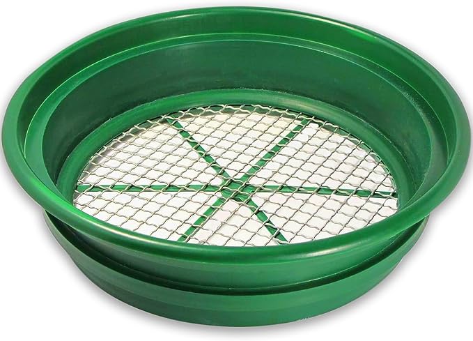 SE 13.25 Inch Wide Stackable Classifier Gold Prospecting Pan - 1/2 Inch Stainless Steel Mesh Sifting Pan, Green by SE