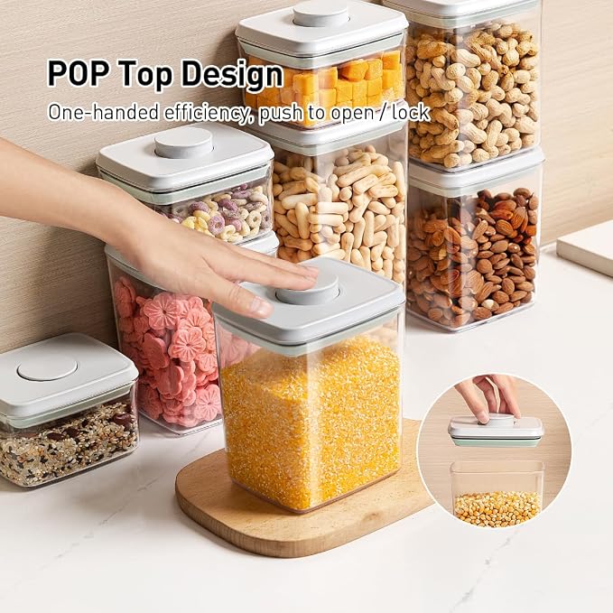 Food Storage Containers with Lids,2.9Qt 2Pcs Airtight Pop Food Storage Containers, BPA-Free Stackable Kitchen Pantry Organizers and Storage, One Button Opening Flour and Sugar Container Sets - Image 2