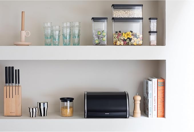 Brabantia Roll Top Bread Box | Medium | Matt Black | Large Metal Front Opening Bread Store for Kitchen Countertop | Partly Flat Top for Extra Storage, Magnet Closing Lid | Fits 1 Loaf - Image 8