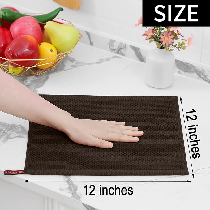 Homaxy 100% Cotton Waffle Weave Kitchen Dish Cloths, 9-Pack, Dark Brown | Ultra Soft Absorbent Dish Towels, Quick Drying Dish Rags with Hanging Loop, 12 x 12 Inches - Image 5