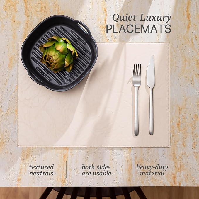 Baroyal Faux Leather Placemats Set of 4 Vinyl Washable Wipeable Table Mats for Kitchen Dining Table Heat Resistant Waterproof Modern Indoor/Outdoor Placemats Non-Slip Easy Clean Place Mats (Nude) - Image 2
