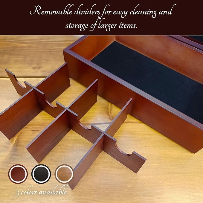 BJOYFUL&LOVED Wooden Tea Box, 8-Compartment Tea Organizer, Walnut Color | Removable Dividers Customize Storage for Tea Bags, Sugar Packets, Coffee Capsules, Jewelry, Watches and Small Accessories - Image 6