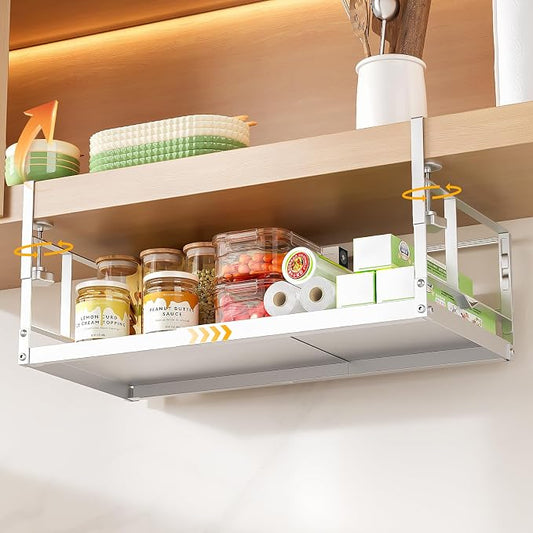 prueBox Under Shelf Storage Basket Organizer Adjustable Hanging Holder with Knob Lock, Heavy Duty Metal Panel for Pantry, Kitchen, Office, Closet, 11.8"-19.3" Wide, White, 1 Pack by Unknown