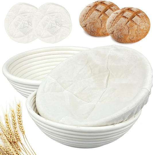 3 Pack Banneton Bread Proofing Basket, 9 Inch Round Sourdough Proofing Basket with Thick Liner, Splinter Free Food Grade Rattan Handwoven Bread Banneton for Home Baking by Unknown