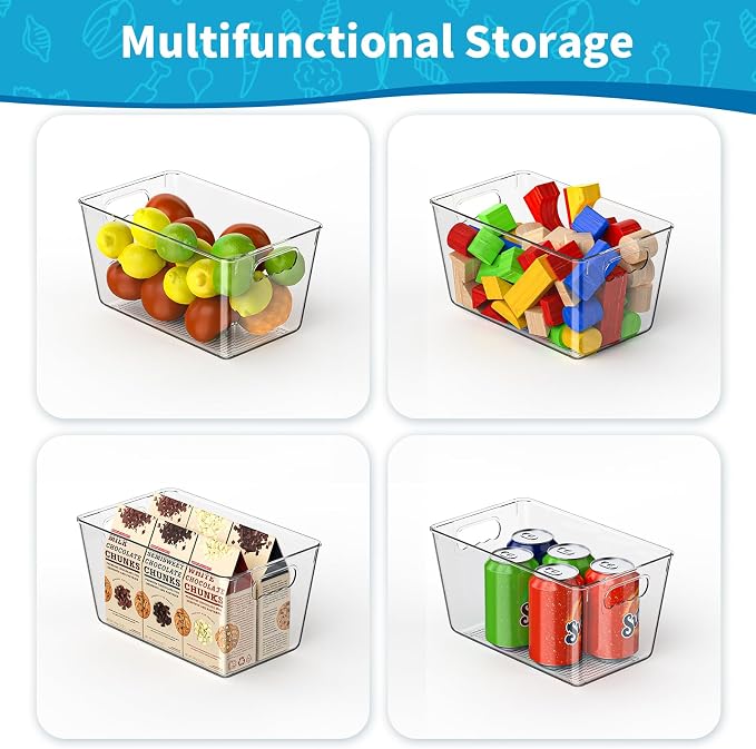 Clear Fridge Organizer Bins with Handles, 4 Pack Medium 10×6×5 Inch | Clear storage bins with handles, food organizer basket for kitchen, fridge, freezer and bedrooms - Image 2
