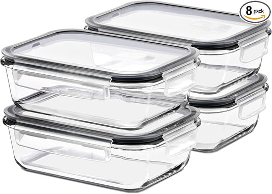 Sorbus Glass Meal Prep Containers Set – Freezer, Dishwasher, Oven Safe – Reusable Food Storage Bowls, 4 Cup Capacity for Meal Prep and Storage (4 Rectangular Vented Lid) by Sorbus