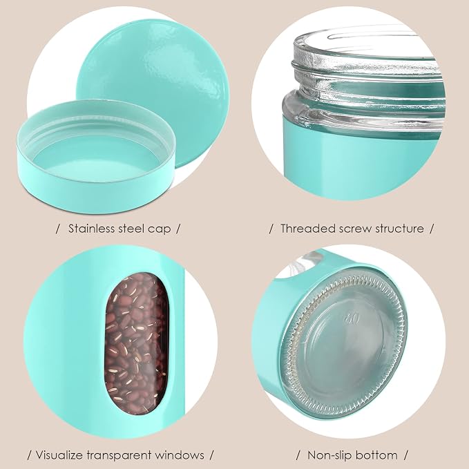 6 Pack Kitchen Canisters Set 20 oz Airtight Stainless Steel Canister Food Storage Container with Window Glass, Coffee Sugar Candy Jars Tea Organizer for Flour Cookies Spices Grains Kitchen(Turquoise) - Image 4