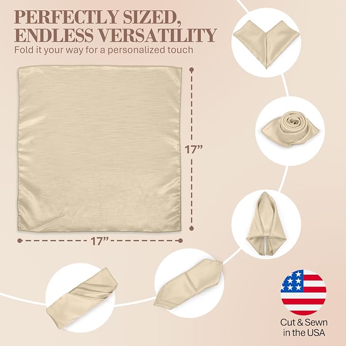 17 x 17-Inch Shantung Satin Cloth Napkins, Ivory Set of 36 - Image 6