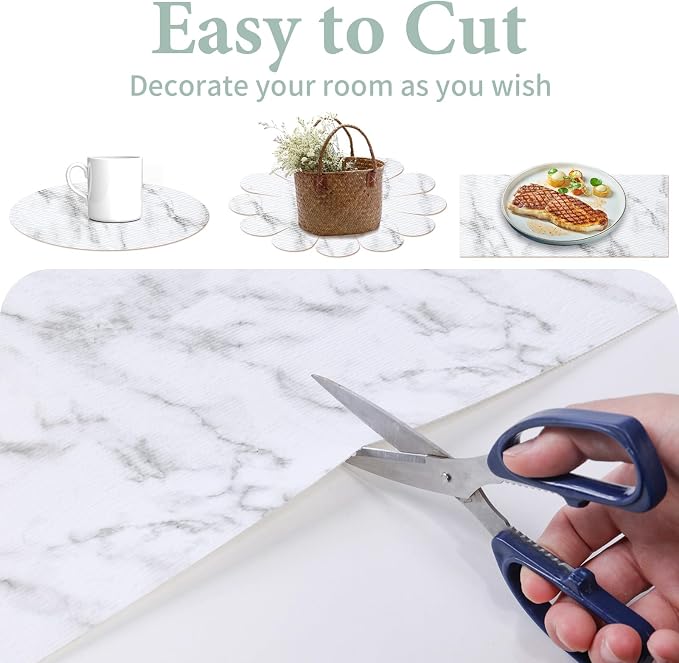 2-Layer Drawer and Shelf Liner for Kitchen Cabinet: 35.4in X 30Ft Non Slip | Waterproof Shelf Paper Non Adhesive Refrigerator Liners White Marble Easy Liners for Bathroom with Knife Tape Measure - Image 7
