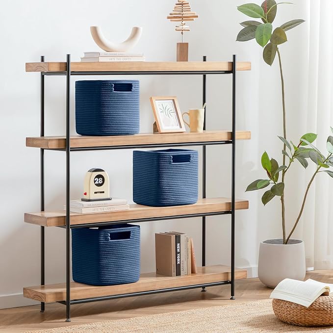 UBBCARE Set of 4 Cotton Rope Basket 12 X 12 X 12 Inches, Woven Storage Baskets for Shelves, Organizing with Handles, Cube Storage Bins for Storage Books, Magazines, Navy Blue - Image 6