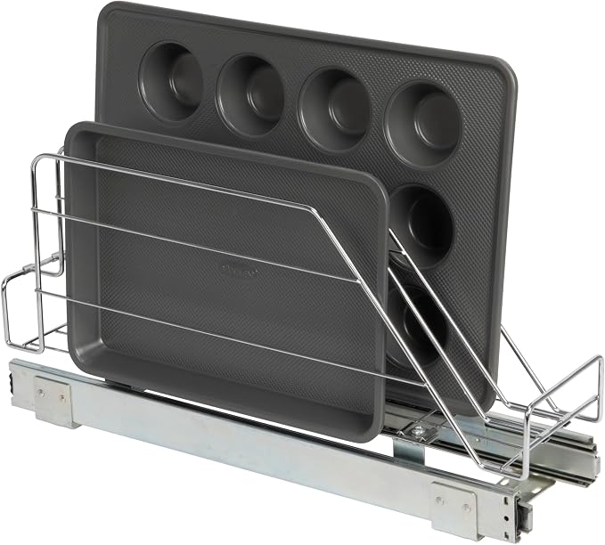 Household Essentials Glidez Multipurpose Chrome-Plated Steel Pull-Out/Slide-Out Storage Organizer for Cookware and Bakeware - Fits Standard Size Cabinet or Shelf, Chrome by HouseholdEssentials