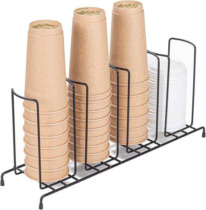 Restaurantware Restpresso 18.5 Inch x 5 Inch x 8.5 Inch Coffee Cup Organizer 1 4-Section Cup And Lid Organizer - Wire Design Compact Black Iron Wire Cup Dispenser For Countertops And Storage - Image 2