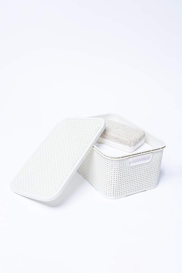 BranQ - Home essential Basket in Rattan Design Set of 3 Size M 10L Plastic PP Cream 28.8 x 19.7 x 16.2 cm (L x W x H) - Image 3