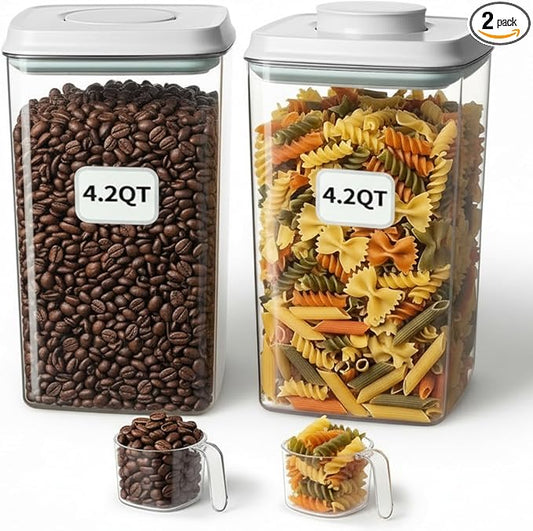 Melovom Pop Airtight Food Storage Containers Set with Lids, Large 4.2Qt/4L Food Containers with Scoop, Kitchen Pantry Organization and Storage, BPA Free Stackable Cereal Container (2 * 4.2Qt) by Melovom
