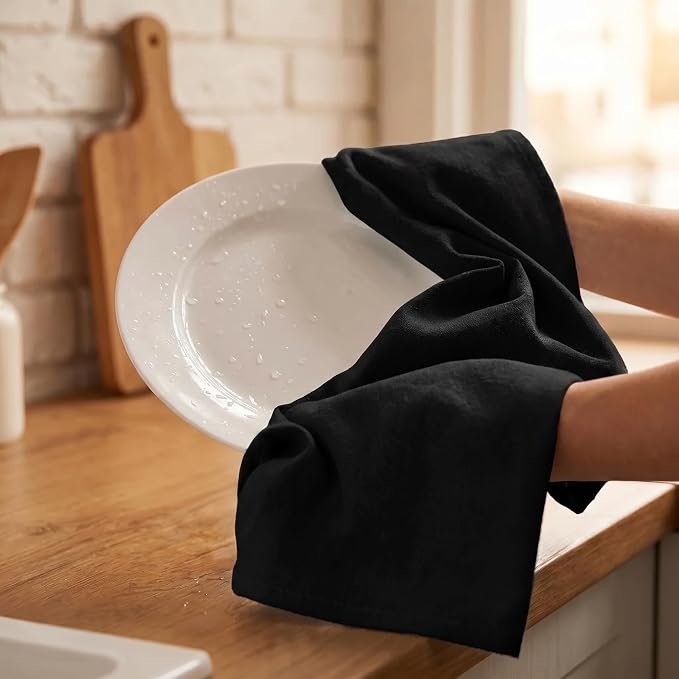Urban Villa Kitchen Towels Cotton Dish Towels 20”x30” (Set of 6) Black - Image 7