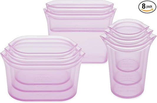 Zip Top Reusable Food Storage Containers Full Set of 8 Lavender – Platinum Silicone Cups, Dishes & Bags – Microwave, Dishwasher & Freezer Safe – Made in USA, BPA-Free by ZipTop