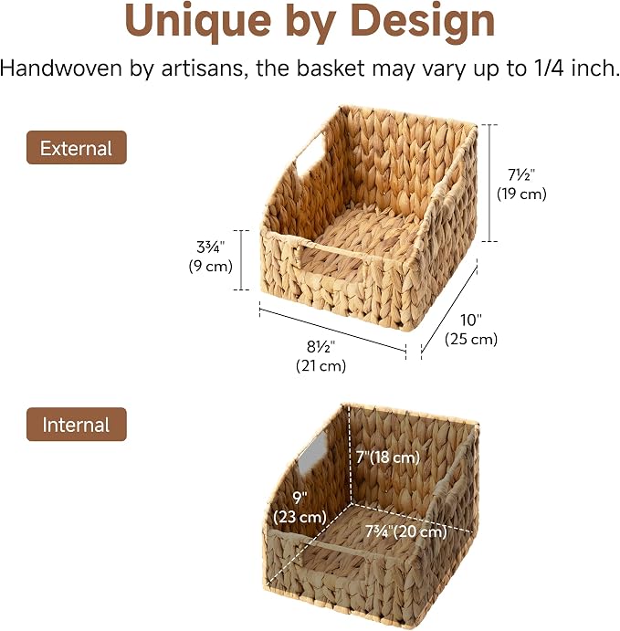 StorageWorks Pantry Baskets for Organizing, Wicker Basket with Built-in Handles, Handwoven Wicker Storage Baskets, Water Hyacinth for Shelves, 2 Pack | Water Hyacinth Pantry Baskets for Organizing, Wicker Baskets with Handles, Handwoven Wicker Storage ... - Image 2