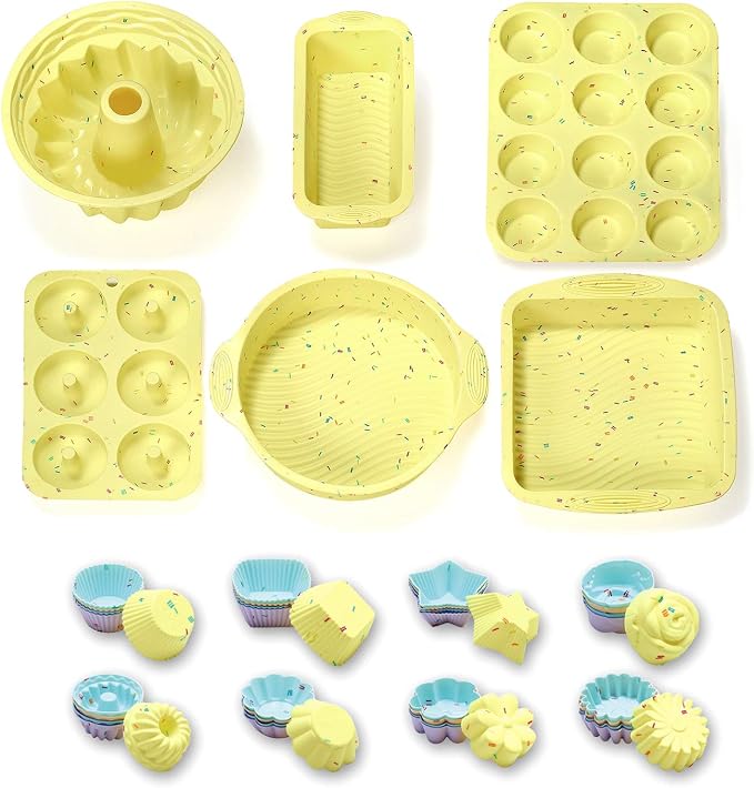46PCS Silicone Bakeware Set Cake Molds Set For Baking, Including Baking Pan, Cake Mold, Cake Pan, Toast Mold, Muffin Pan, Donut Pan, And Cupcake Mold Silicone Baking Cups Set by YK+GDYORKITCHEN
