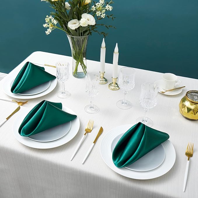 MDS® Pack of 200 Satin Napkins 12 x 12 Inch, Soft Silky Reusable Cloth Dinner Table Napkins for Wedding Décor, Reception, Birthday, Parties, Banquets, Catering, Restaurants & Hotel - Emerald Green - Image 2