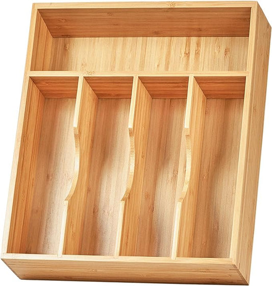Bamboo Kitchen Drawer Organizer, 11 Inch Silverware Utensils Tray Holder with Grooved Dividers, 2.4" High Wood Caddy for Flatware Cutlery Knives by Umilife