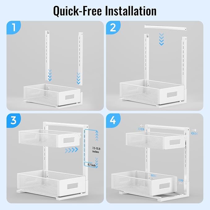 TISTAYA Under Sink Organizer, Bathroom Organizers and Storage, Cabinet Organizer Pottery Barn Furniture for Kitchen, Bathroom, Pantry, Laundry, Study, White，1XL, 2PCS - Image 6