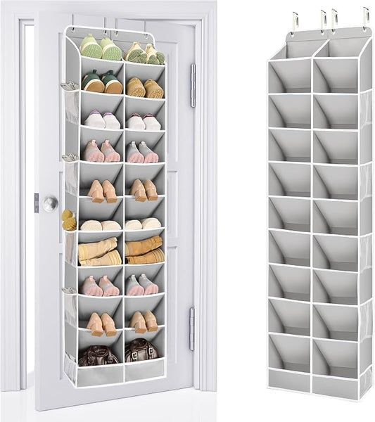 ULG Over The Door Shoe Organizer for Closet Fit 24-32 Pairs with Large Deep Pockets, Narrow Shoe Rack for Door Hanging Boots Storage, Black by ULG