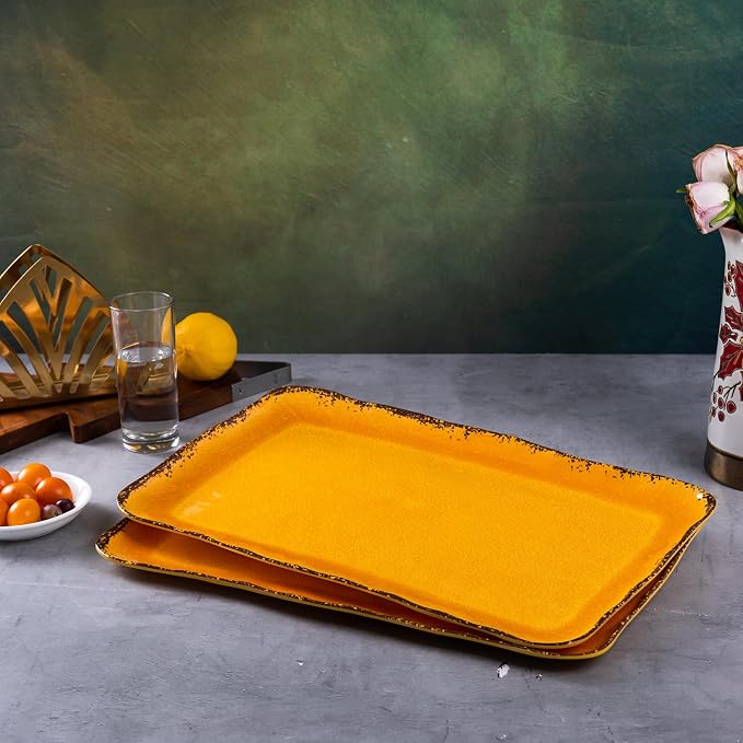 LEHAHA Melamine Farmhouse Rectangular Serving Platter Sets, 17.5" x 10" Large Serving Tray Sets,100% Melamine, Dishwasher Safe, BPA Free, Lightweight and Unbreakable,Gold - Image 6