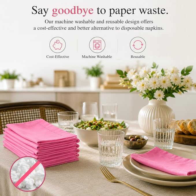 ALPHA Living HOME Cotton Cloth Napkins Set of 12, 18x18 Cotton Napkin Cloth Washable, Soft, Reusable Napkins for Wedding, Parties, Christmas, Thanksgiving, Everyday Use (Sherbet) - Image 3