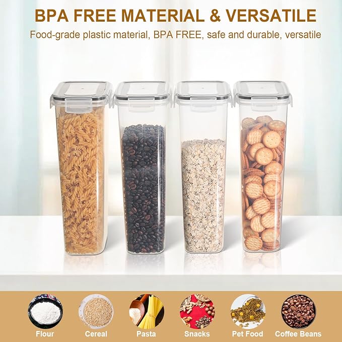 Cozary 2.8L Airtight Food Containers 4 Pieces, Plastic Food Containers with Label, BPA-Free, Airtight Food Storage Jars for Pasta, Cereals, Muesli, Flour - Image 5