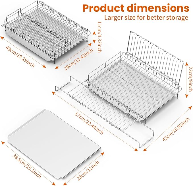 Dish Drying Rack Stainless Steel Expandable Large | Dish Drainer for Kitchen Counter with Stainless Drain Board Rustproof Collapsible Space Saving - Image 6
