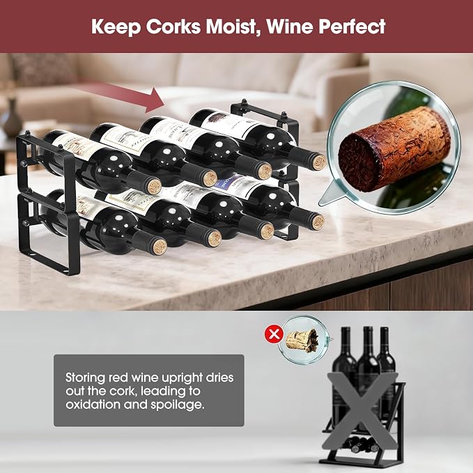 Stackable Wine Rack Countertop, 8 Bottles Wine Bottle Holder for Inside Cabinet, Small Tabletop Wine Holder Stand for Pantry Bar, 2-Tier Angle Adjustable Wine Bottle Rack for Tight Spaces - Image 5