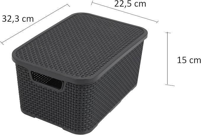 BranQ - Home essential Wicker Basket Set of 3 Size M 10 L, Plastic PP, Charcoal, 28,8x19,7x16,2 cm (LxBxH) - Image 2