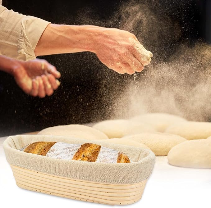 2 PCS 10 inch Oval Long Banneton Brotform Bread Dough Proofing Rising Rattan Basket & Liner for Professional & Home Bakers - Image 7