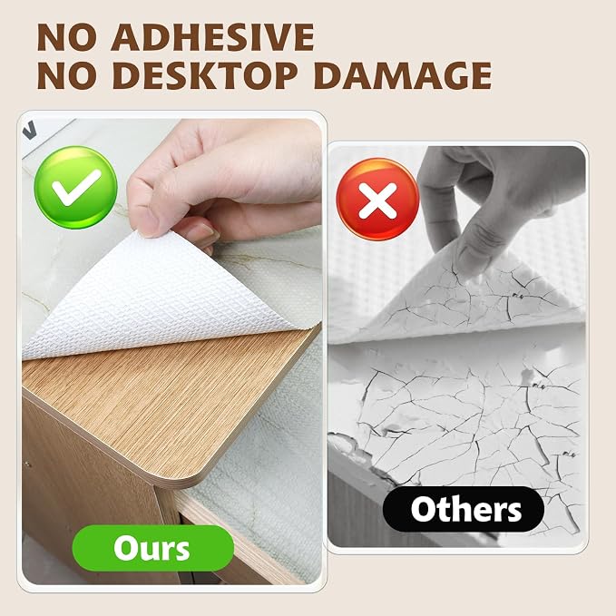 2-Layer Drawer and Shelf Liner for Kitchen Cabinet: 23.6in X 30Ft Non Slip | Waterproof Shelf Paper Non Adhesive Refrigerator Liners Cyan Marble Easy Liners for Bathroom with Knife Tape Measure - Image 5